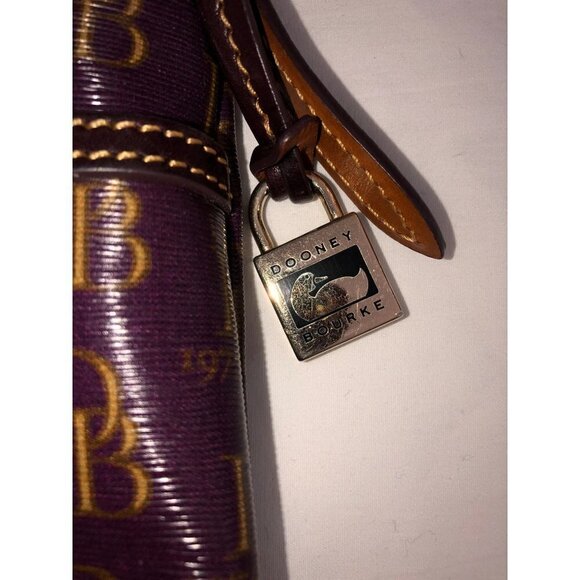 Dooney & Bourke Crossbody Bag Plum Gold DB 1975 Brown Leather Trim Adjustable - Picture 9 of 14